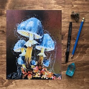 Moon and Star Mushroom Print